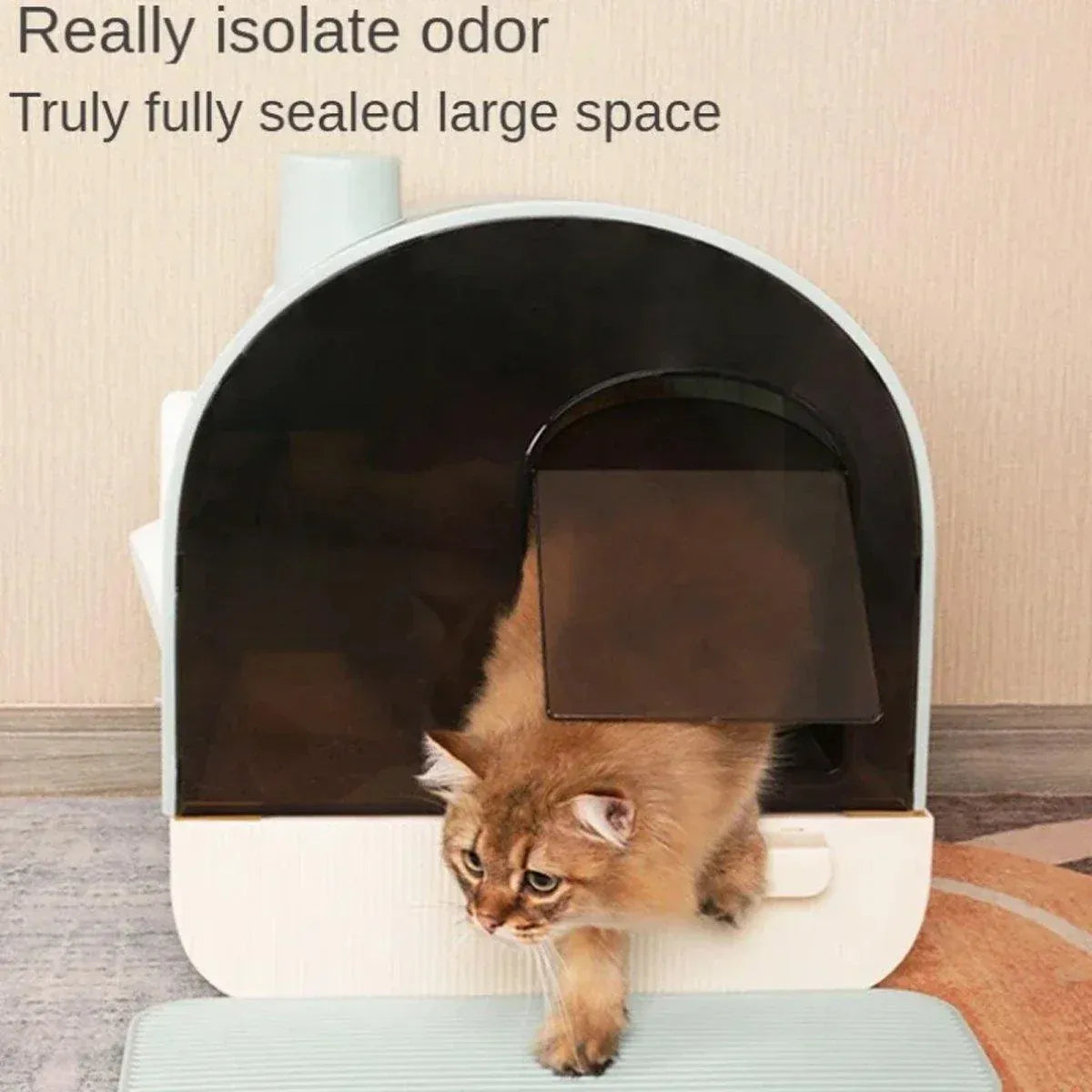 Fully Enclosed Cat Litter Pan Large Litter Box with Drawer Cat Toilet Tray - Green