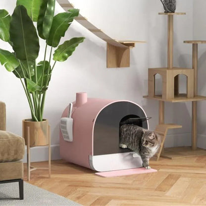 Fully Enclosed Cat Litter Pan Large Litter Box with Drawer Cat Toilet Tray - Green