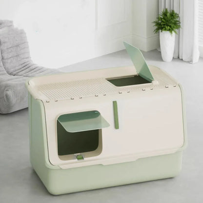 Large Fully Enclosed Cat Litter Box with Lid Odor Control Litter Pan for Cats - Green