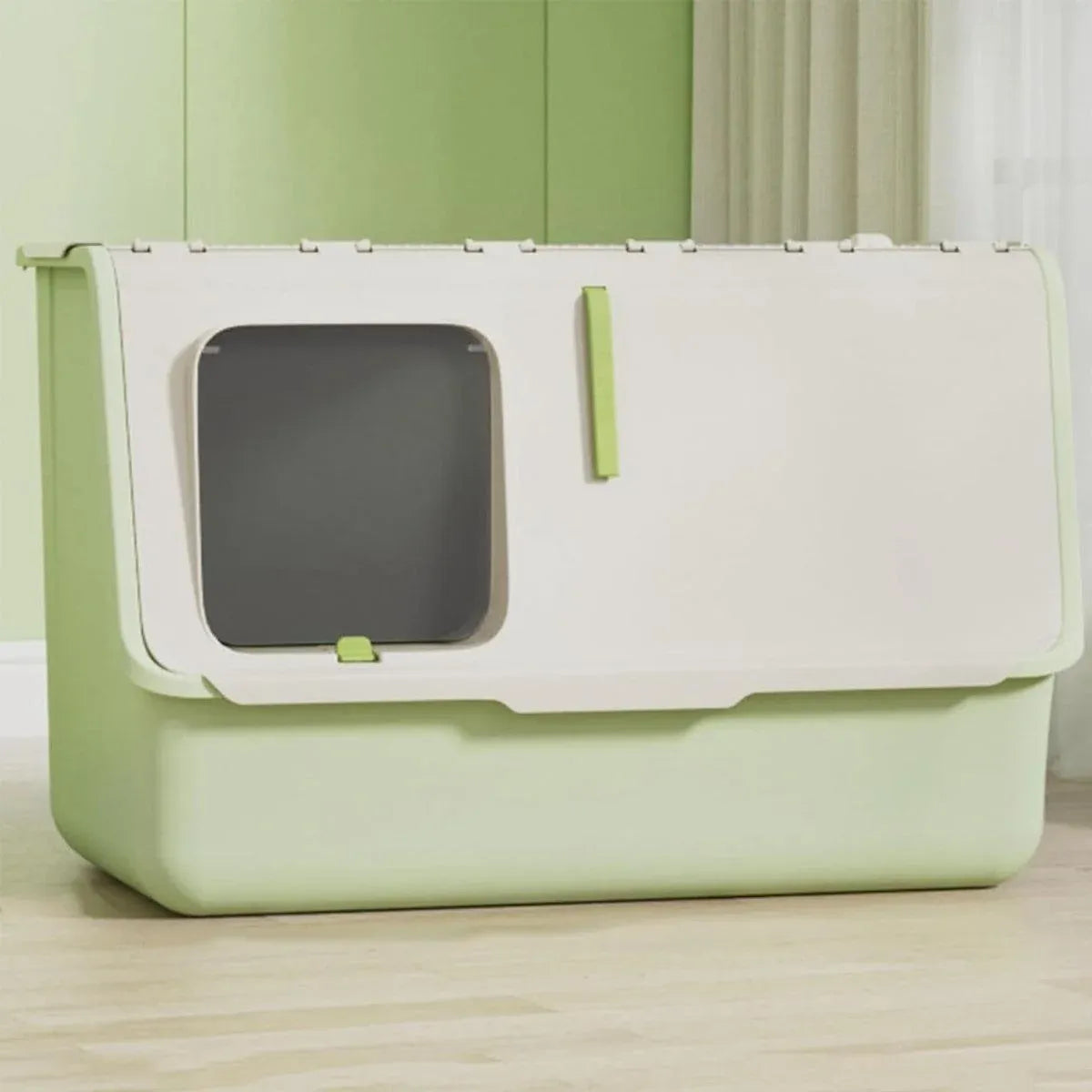 Large Fully Enclosed Cat Litter Box with Lid Odor Control Litter Pan for Cats - Green