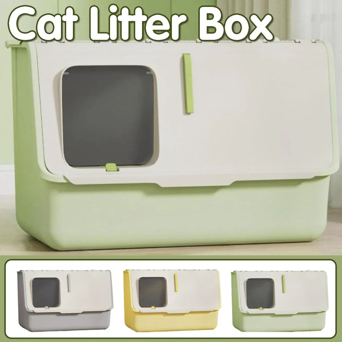 Large Fully Enclosed Cat Litter Box with Lid Odor Control Litter Pan for Cats - Green