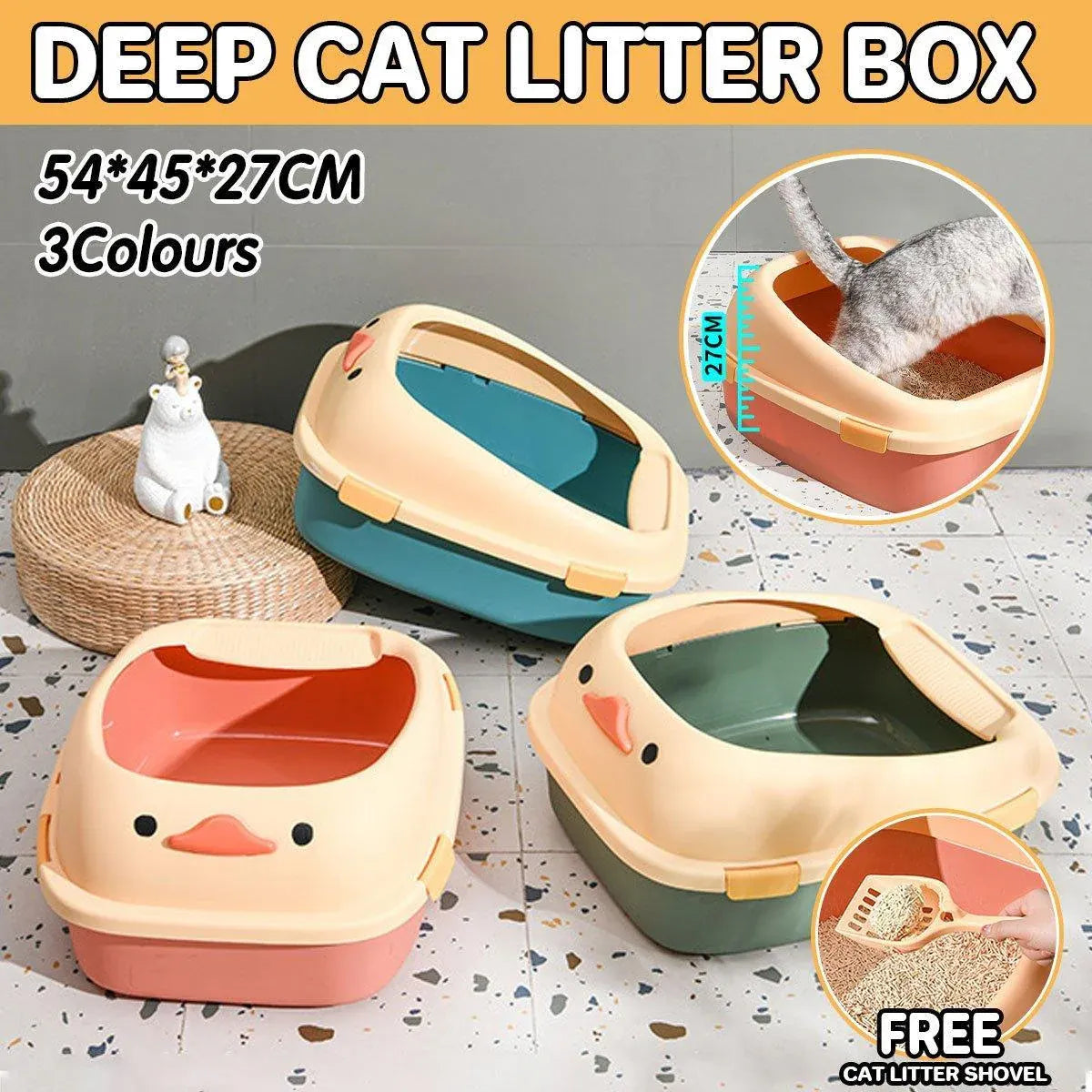 Large Cat Litter Box Semi Enclosed Anti Splash Durable Plastic Open Circulation - Green