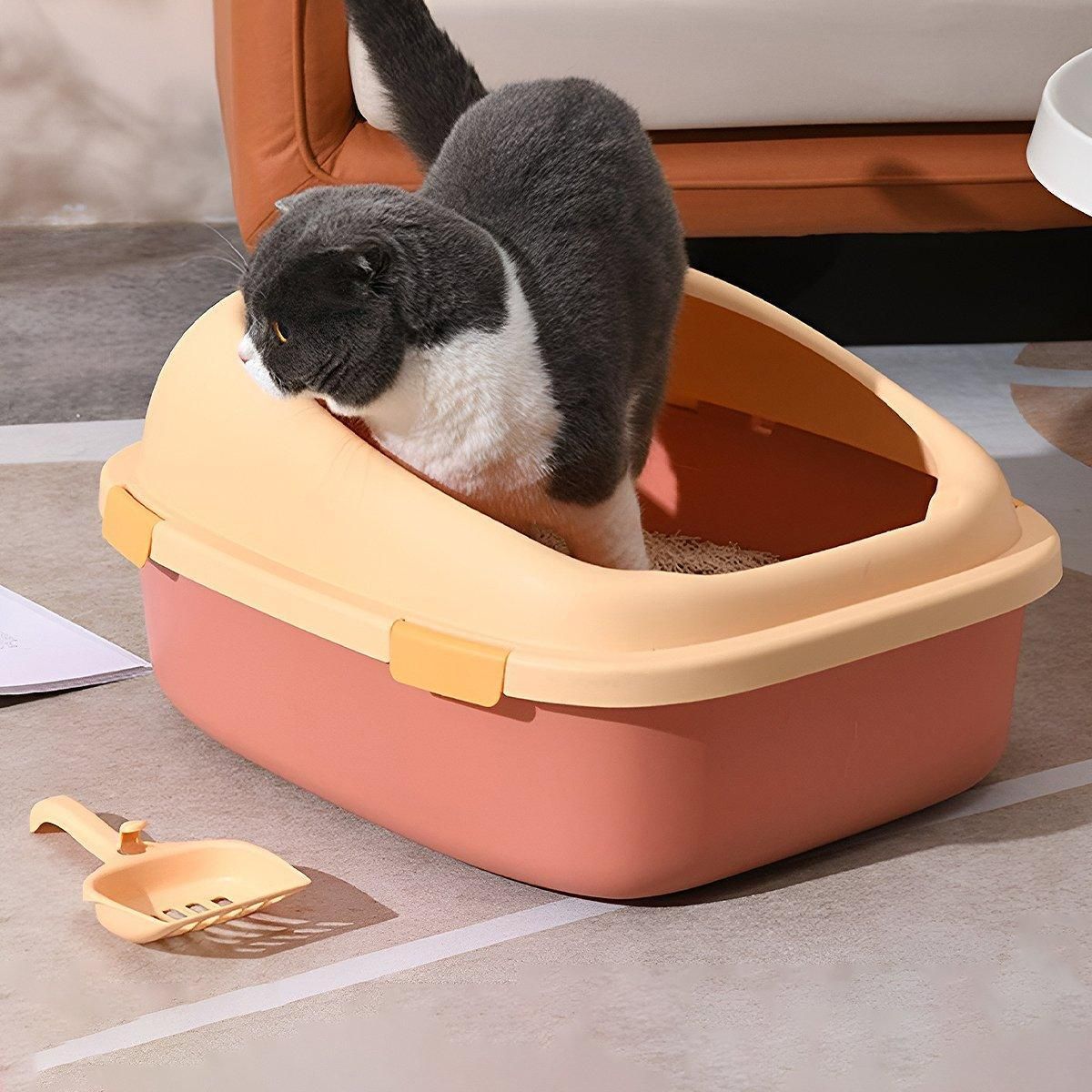 Large Cat Litter Box Semi Enclosed Anti Splash Durable Plastic Open Circulation - Green