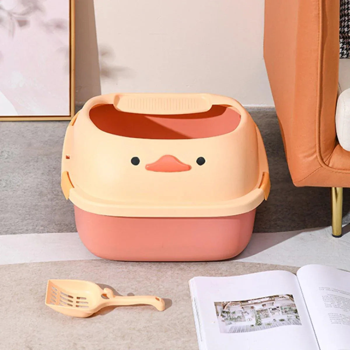 Large Cat Litter Box Semi Enclosed Anti Splash Durable Plastic Open Circulation - Green