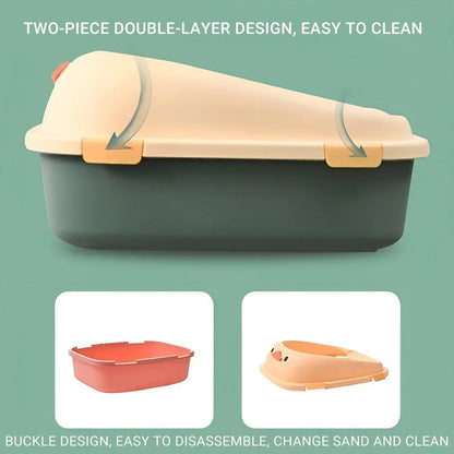 Large Cat Litter Box Semi Enclosed Anti Splash Durable Plastic Open Circulation - Green