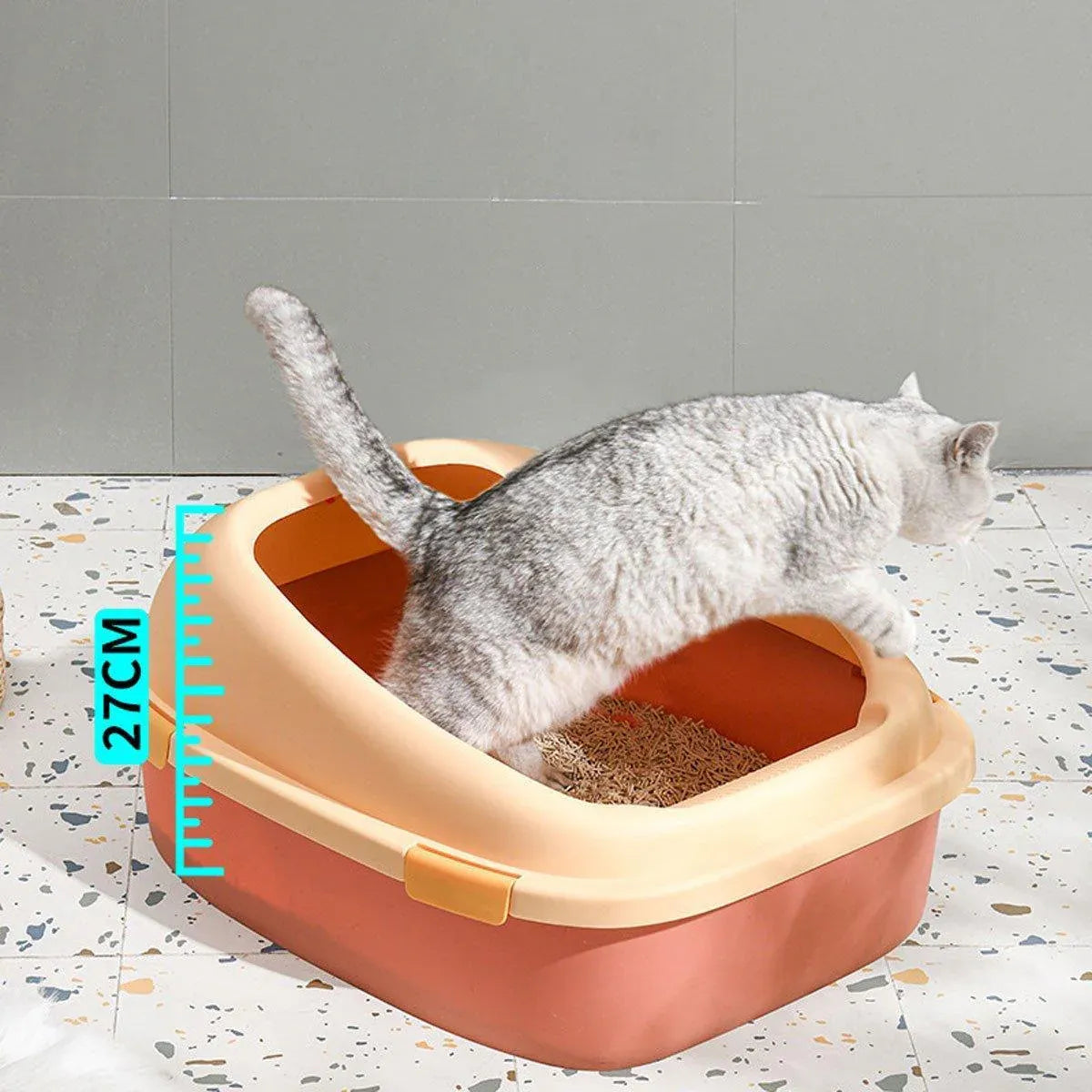 Large Cat Litter Box Semi Enclosed Anti Splash Durable Plastic Open Circulation - Green
