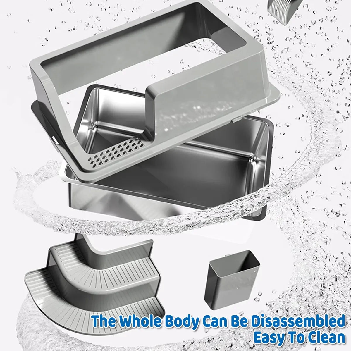 Semi Enclosed Large Stainless Steel Cat Litter Box Durable Easy Clean Cat Toilet