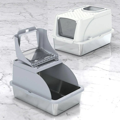 Durable Stainless Steel Cat Litter Box Pan Pet Toilet Odor Control Tray Large - Grey