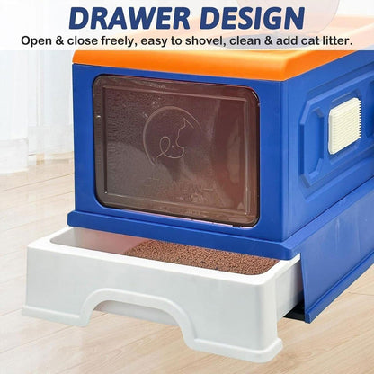 Folding Enclosed Cat Litter Box Foldable Drawer Toilet Anti-Splash Pet Supplies - Purple