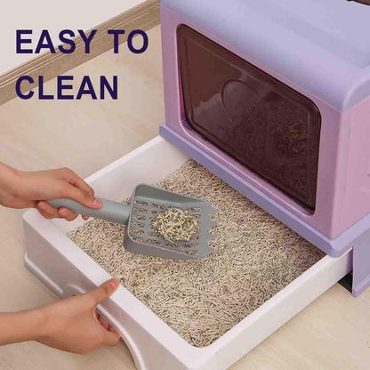Folding Enclosed Cat Litter Box Foldable Drawer Toilet Anti-Splash Pet Supplies - Purple