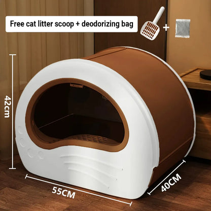 Large Fully Enclosed Cat Litter Box Pet Toilet Odour Control Easy Clean Tray - White