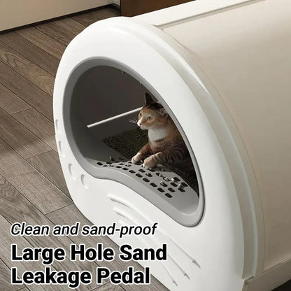Large Fully Enclosed Cat Litter Box Pet Toilet Odour Control Easy Clean Tray - White