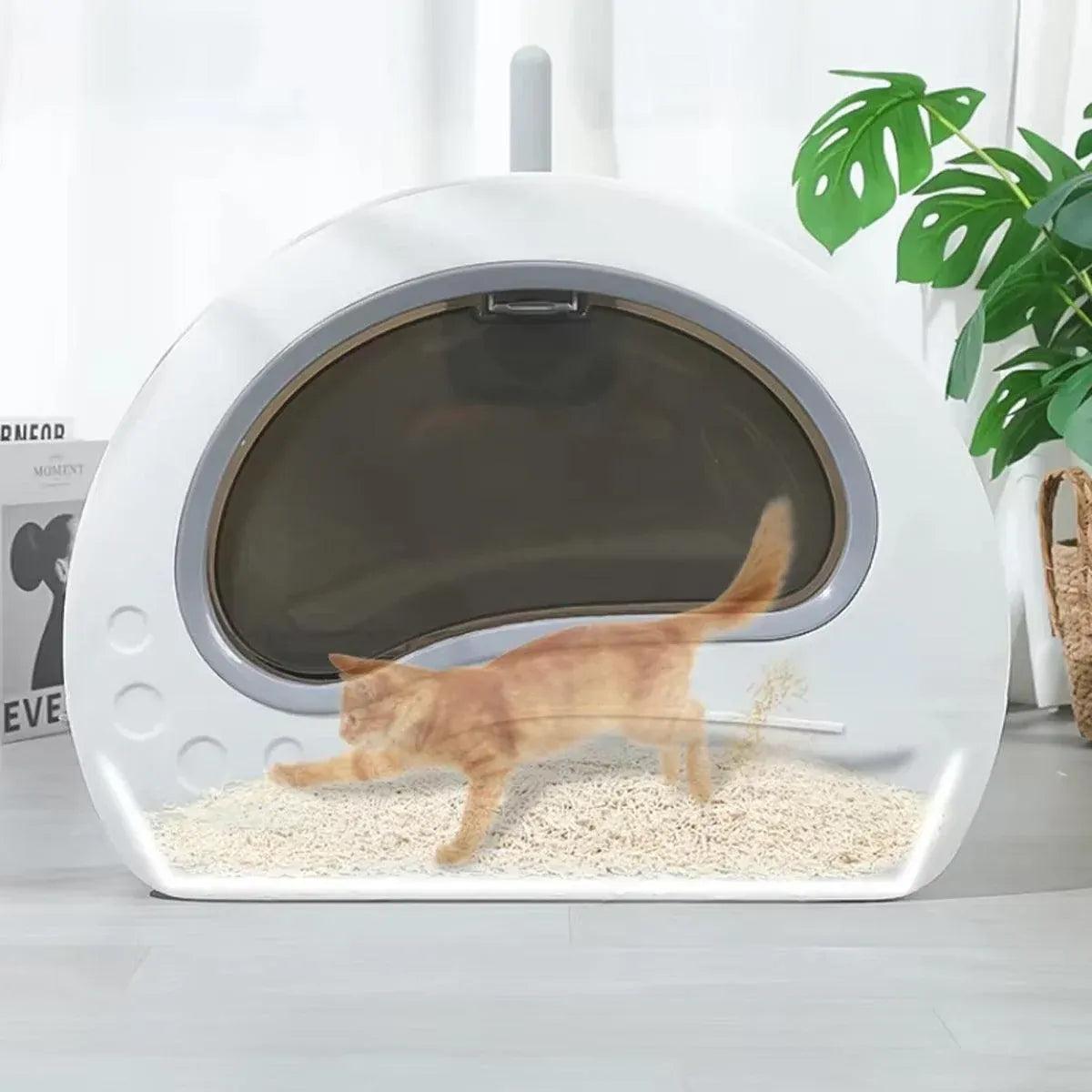Large Fully Enclosed Cat Litter Box Pet Toilet Odour Control Easy Clean Tray - White