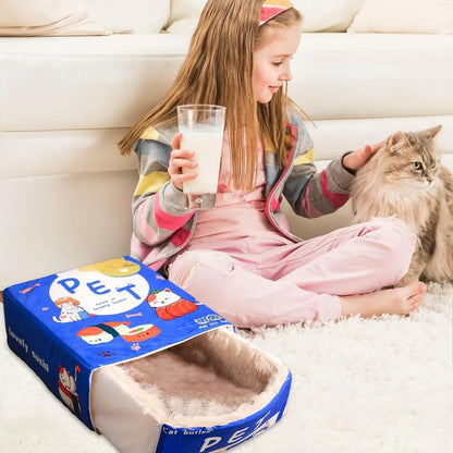 Rectangular Cookie Box Pet Bed for Cats Dogs Cat Bed Kitten Puppy Soft Pet House - Blue M