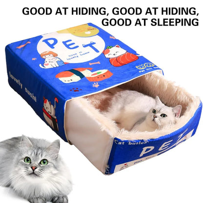 Rectangular Cookie Box Pet Bed for Cats Dogs Cat Bed Kitten Puppy Soft Pet House - Blue M