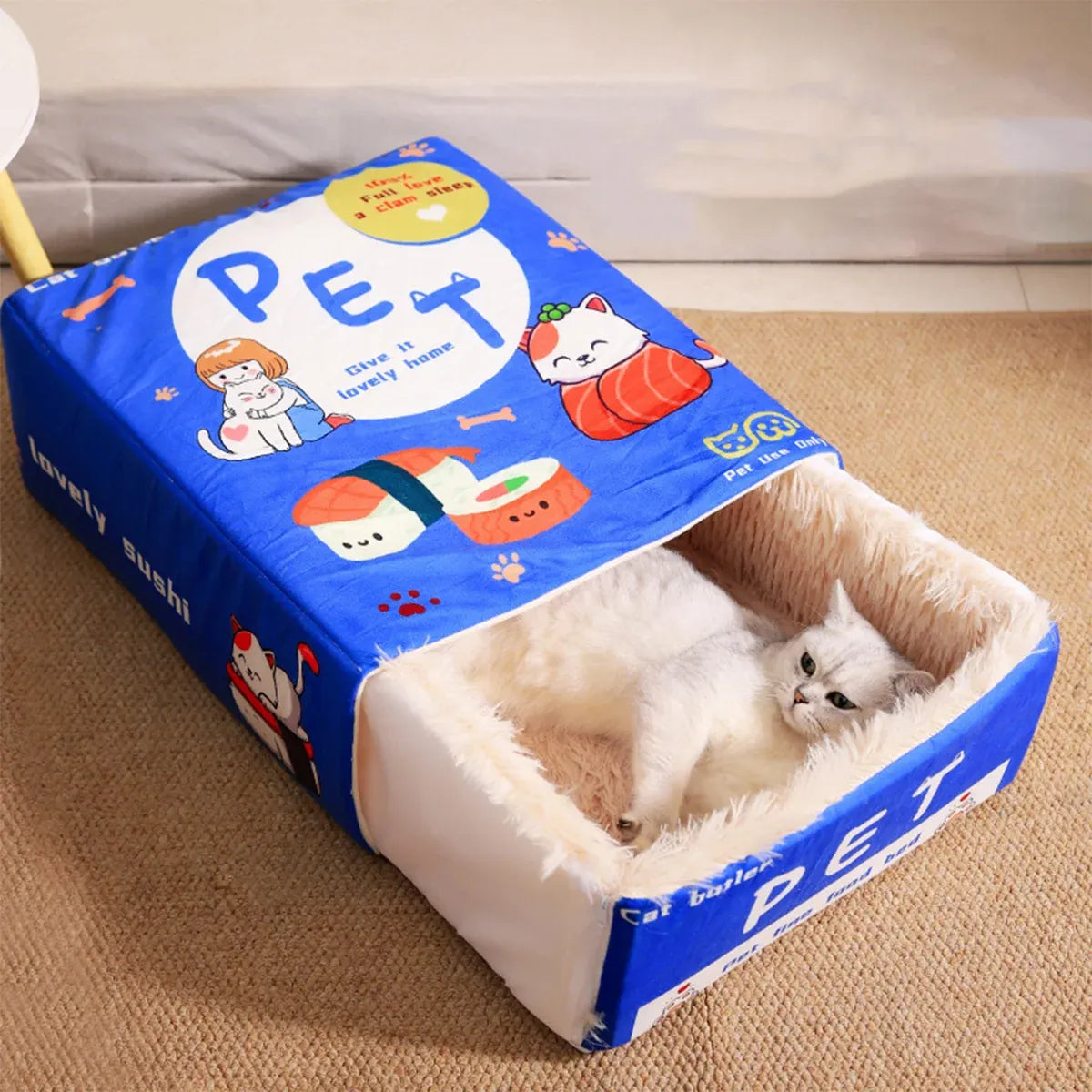 Rectangular Cookie Box Pet Bed for Cats Dogs Cat Bed Kitten Puppy Soft Pet House - Blue M