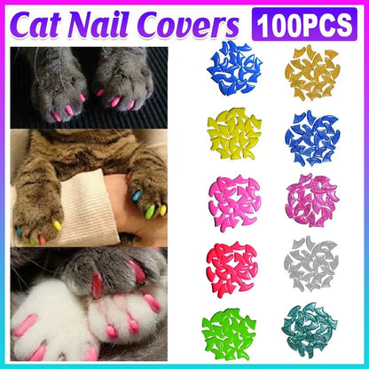 100PCS Anti Scratch Paw Covers for Cats and Kittens Nail Protector Soft Paw - Shiny-L