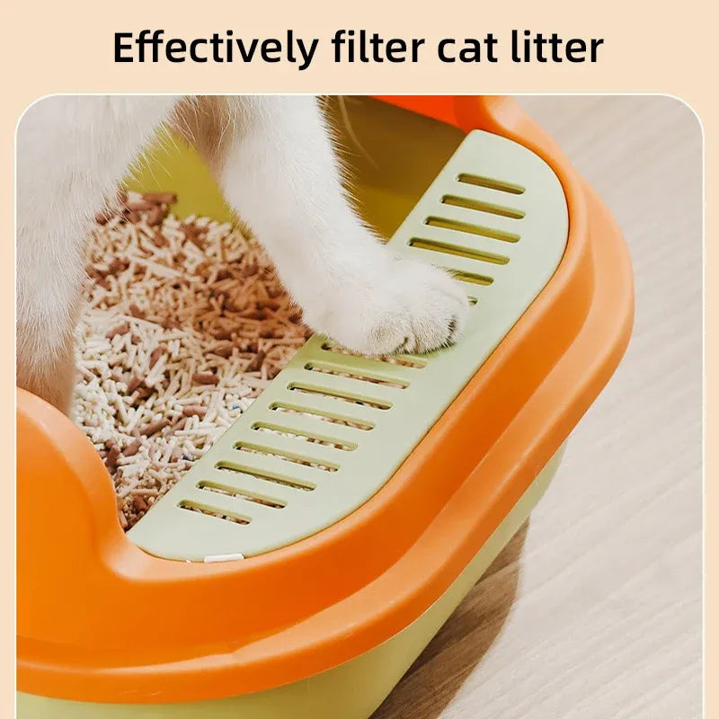 12L Semi Enclosed Large Cat Litter Box with Delivery Shovel Easy Clean Toilet - Purple-Pink