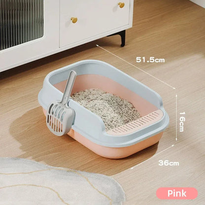 12L Semi Enclosed Large Cat Litter Box with Delivery Shovel Easy Clean Toilet - White-Grey