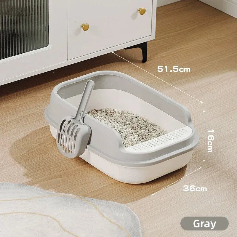 12L Semi Enclosed Large Cat Litter Box with Delivery Shovel Easy Clean Toilet - White-Grey