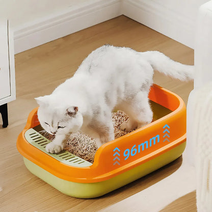12L Semi Enclosed Large Cat Litter Box with Delivery Shovel Easy Clean Toilet - White-Grey