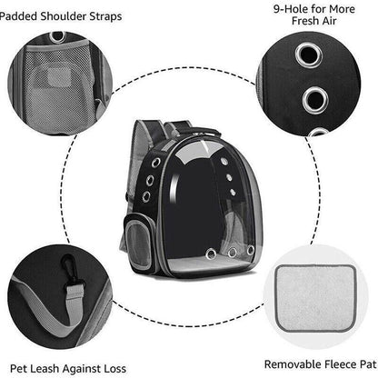 Pet Outdoor Carrier Backpack Cat Dog Puppy Travel Space Capsule Shoulder Bag - Black