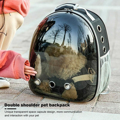 Pet Outdoor Carrier Backpack Cat Dog Puppy Travel Space Capsule Shoulder Bag - Black