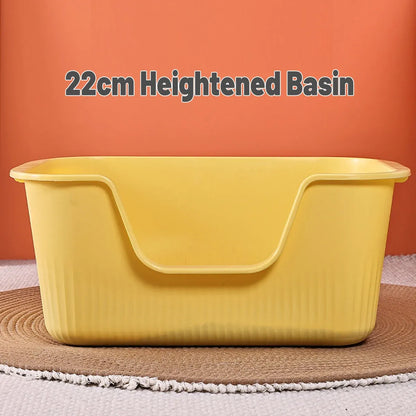 Large Cat Litter Box Open Toilet Semi Enclosed Yellow Tray Splash Proof Pet