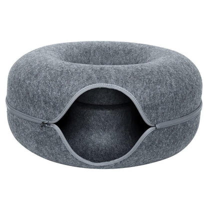 Felt Cat Tunnel Bed Round Donut Cave Nest for Kittens and Small Pets 60x30cm - Dark Grey