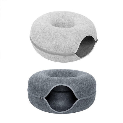 Felt Cat Tunnel Bed Round Donut Cave Nest for Kittens and Small Pets 60x30cm - Dark Grey