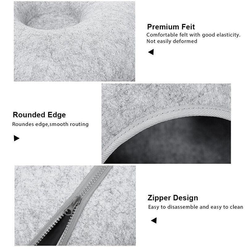 Felt Cat Tunnel Bed Round Donut Cave Nest for Kittens and Small Pets 60x30cm - Dark Grey