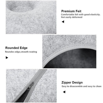 Felt Cat Tunnel Bed Round Donut Cave Nest for Kittens and Small Pets 60x30cm - Dark Grey