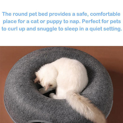Felt Cat Tunnel Bed Round Donut Cave Nest for Kittens and Small Pets 60x30cm - Light Grey