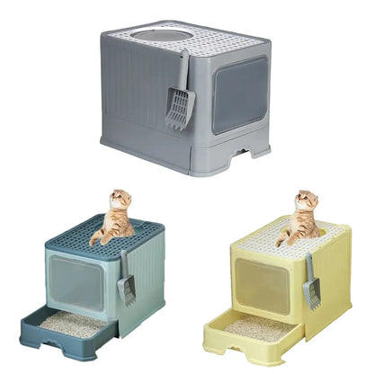 Large Fully Enclosed Cat Litter Box Cat Toilet Pet Litter Tray Odor Control - Yellow