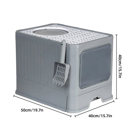 Large Fully Enclosed Cat Litter Box Cat Toilet Pet Litter Tray Odor Control - Yellow