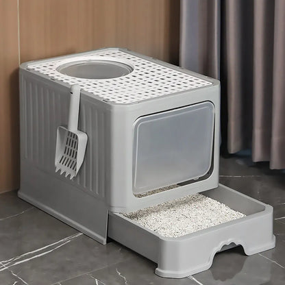 Large Fully Enclosed Cat Litter Box Cat Toilet Pet Litter Tray Odor Control - Yellow