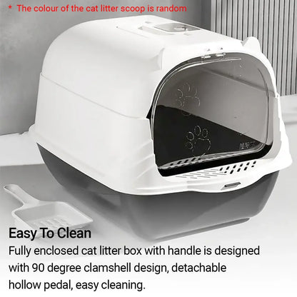 Enclosed Cat Litter Box Lid Scoop Splash Proof Lift Top Removable Toilet Tray - Blue Yellow
