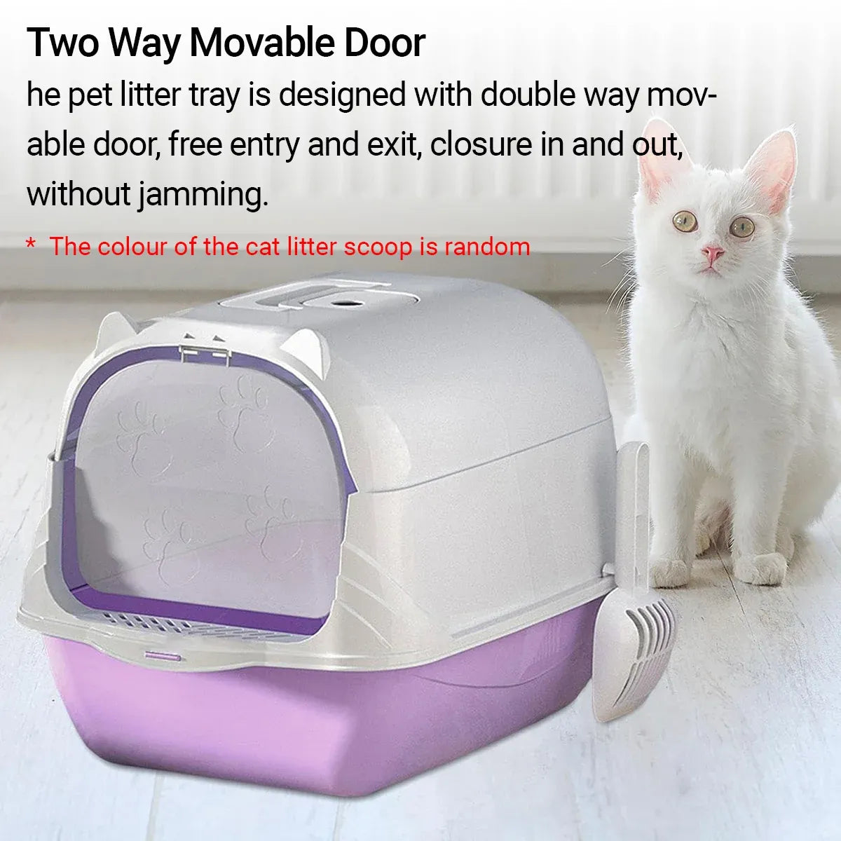 Enclosed Cat Litter Box Lid Scoop Splash Proof Lift Top Removable Toilet Tray - Blue Yellow