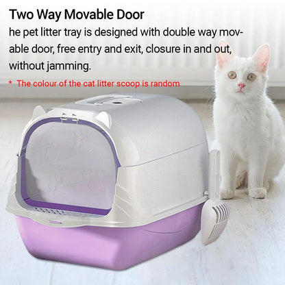 Enclosed Cat Litter Box Lid Scoop Splash Proof Lift Top Removable Toilet Tray - Blue Yellow