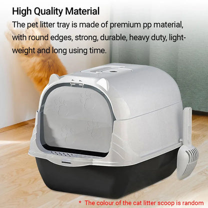 Enclosed Cat Litter Box Lid Scoop Splash Proof Lift Top Removable Toilet Tray - Blue Yellow