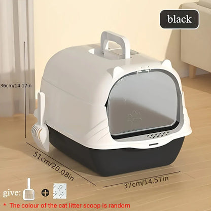 Enclosed Cat Litter Box Lid Scoop Splash Proof Lift Top Removable Toilet Tray - Blue Yellow