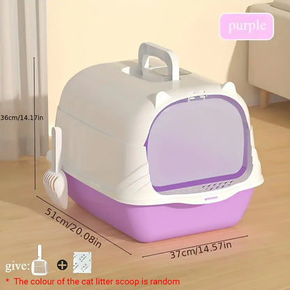 Enclosed Cat Litter Box Lid Scoop Splash Proof Lift Top Removable Toilet Tray - Blue Yellow