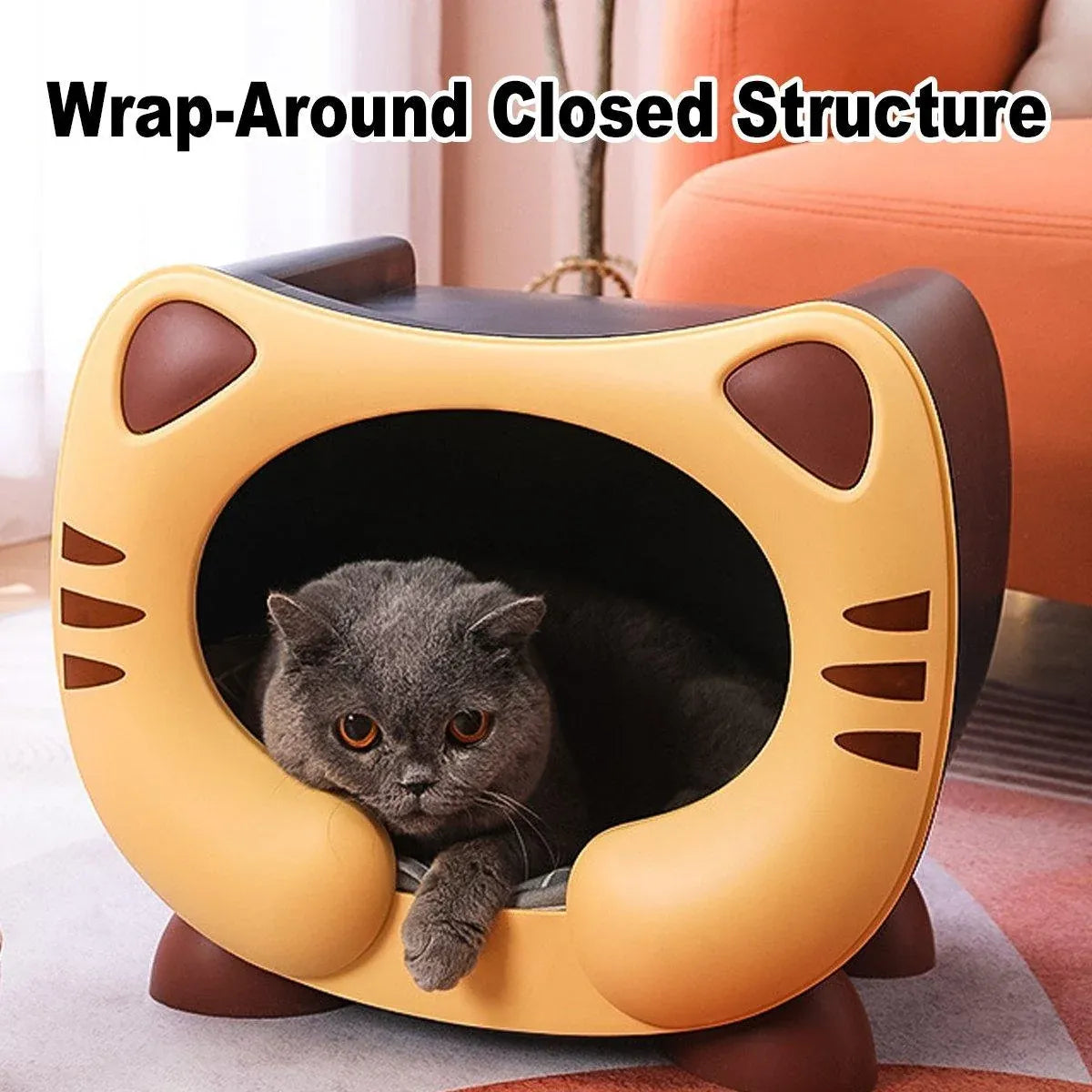 Semi Closed Cat Nest Soft Cozy Pet Bed for Cats Small Animals Indoor Sleeping - Blue