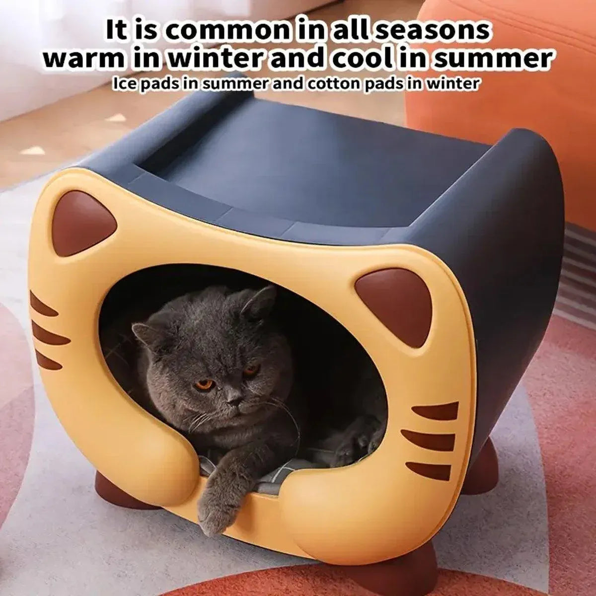 Semi Closed Cat Nest Soft Cozy Pet Bed for Cats Small Animals Indoor Sleeping - Blue