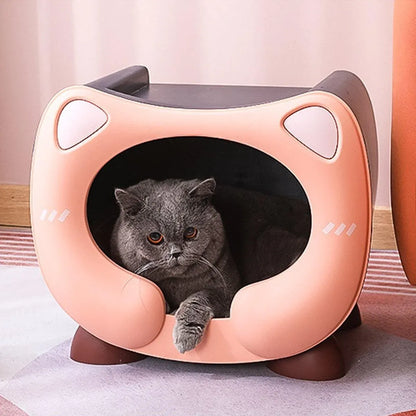 Semi Closed Cat Nest Soft Cozy Pet Bed for Cats Small Animals Indoor Sleeping - Blue