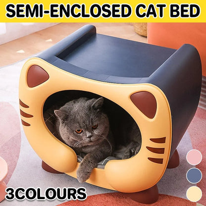 Semi Closed Cat Nest Soft Cozy Pet Bed for Cats Small Animals Indoor Sleeping - Blue