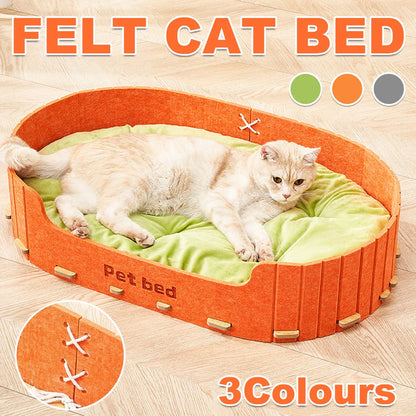 Pet Sleeping Bed Felt Cat Nest Warm Dog Bed Soft Indoor Cushion Removable Design - Orange