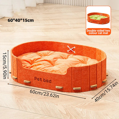 Pet Sleeping Bed Felt Cat Nest Warm Dog Bed Soft Indoor Cushion Removable Design - Orange