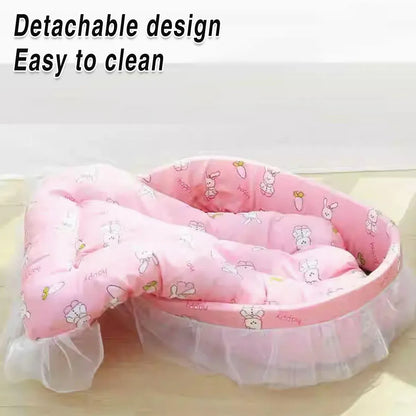 Cat Kennel Universal Cat Sleeping Nest Princess Style Lace Pet Special Kitten Cyber Red Mat - Pink