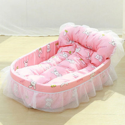 Cat Kennel Universal Cat Sleeping Nest Princess Style Lace Pet Special Kitten Cyber Red Mat - Pink